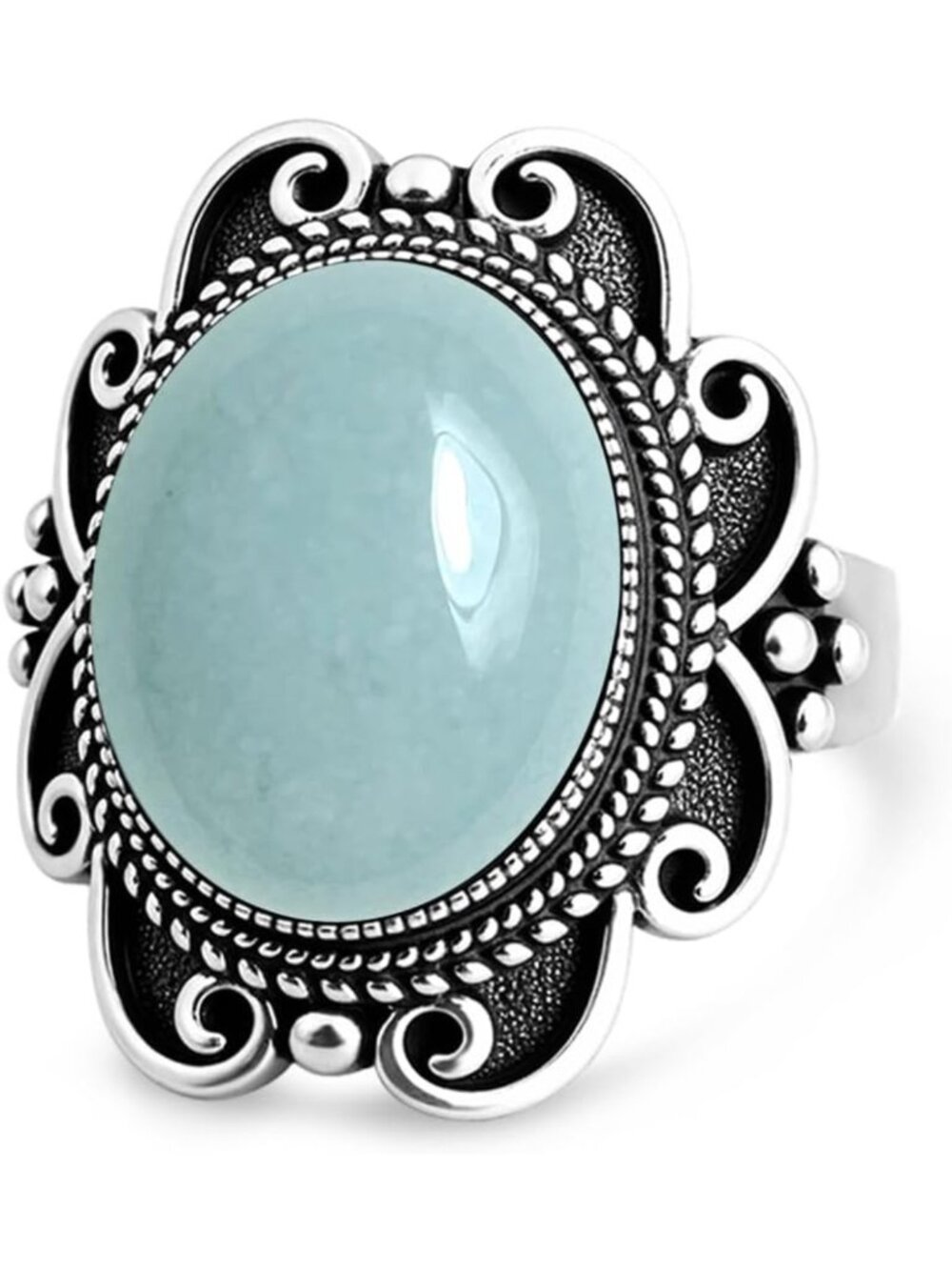 Boho Oval Stone Ring - Antique S925 Sterling Silver Chunky Crystal Quartz